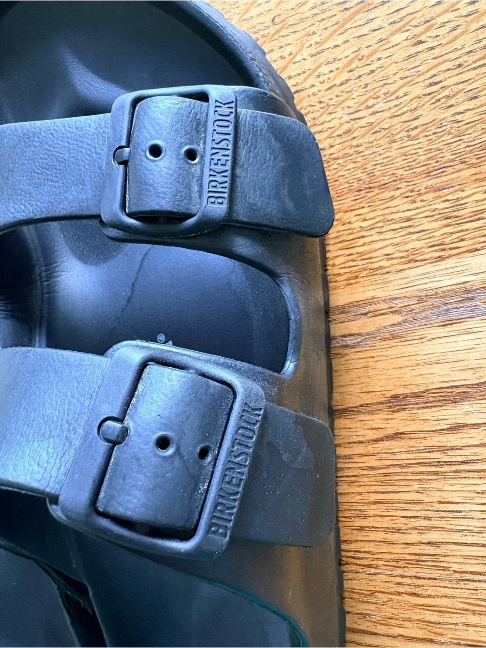 Birkenstock Arizona EVA Black Two-Strap Sandals with Buckles- mens 8, ladies 10.